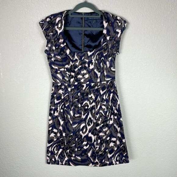 French Connection Pendragon Cap Sleeve Dress Navy Blue Slate Gray Mini Sz 2 - Picture 3 of 13